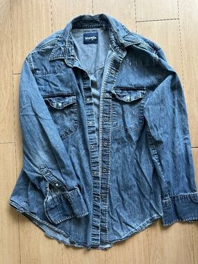 Vtg Wrangler Blue Denim Pearl Snap Western Shirt XL *See Note*